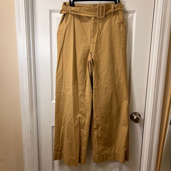 Who What Wear Khaki Wide Leg Belted Trousers Cotton‎ Pants Size 4 - Picture 3 of 8